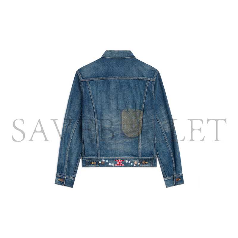 ce1i*e embroidered trucker jacket in dark union wash De*1m rv0qq930f.07du